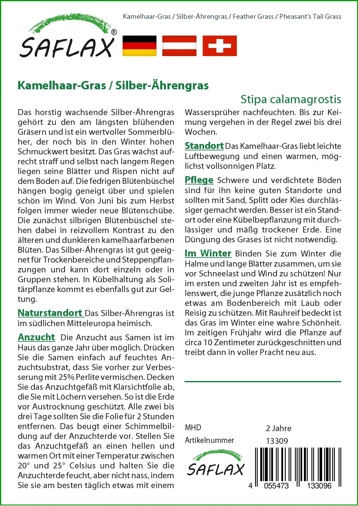 Kamelhaar-Gras / Silber-Ährengras | Gräsersamen Von Saflax 4 Kamelhaar-Gras / Silber-Ährengras | Gräsersamen Von Saflax – Bild 2