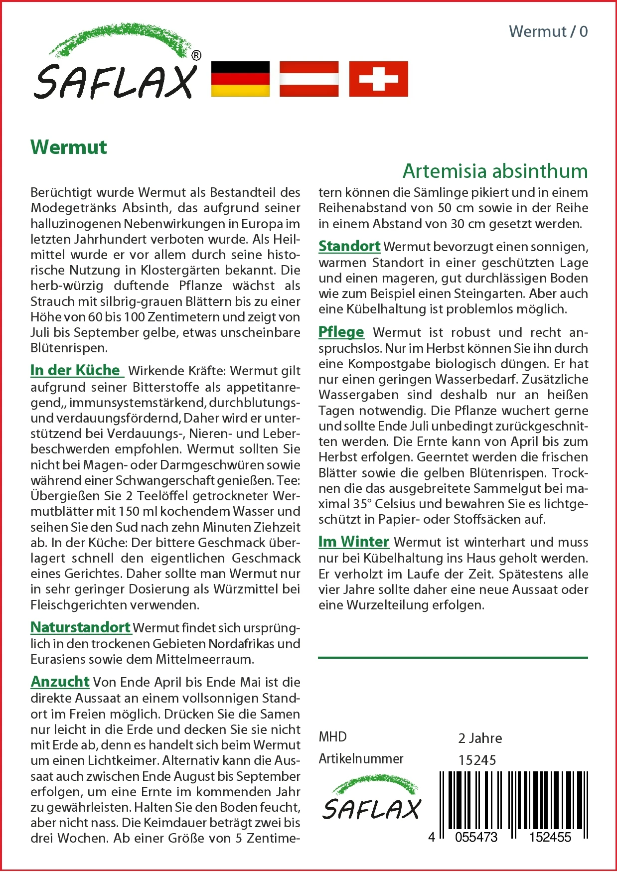 Wermut | Heilpflanzensamen Von Saflax 4 Wermut | Heilpflanzensamen Von Saflax – Bild 2